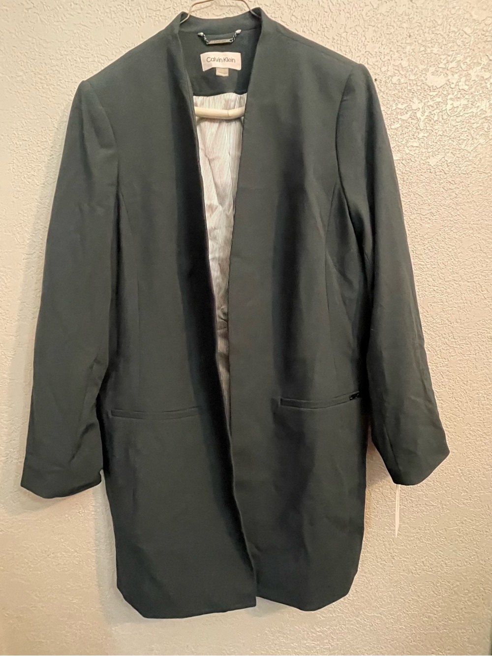 Calvin Klein Women's Dark Green Collarless Long Blazer - Picture 1 of 11